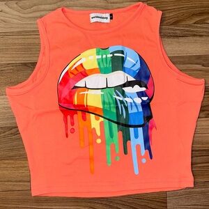 Worldealshop Pride Lips Crop Tank Sz Sm - NEW